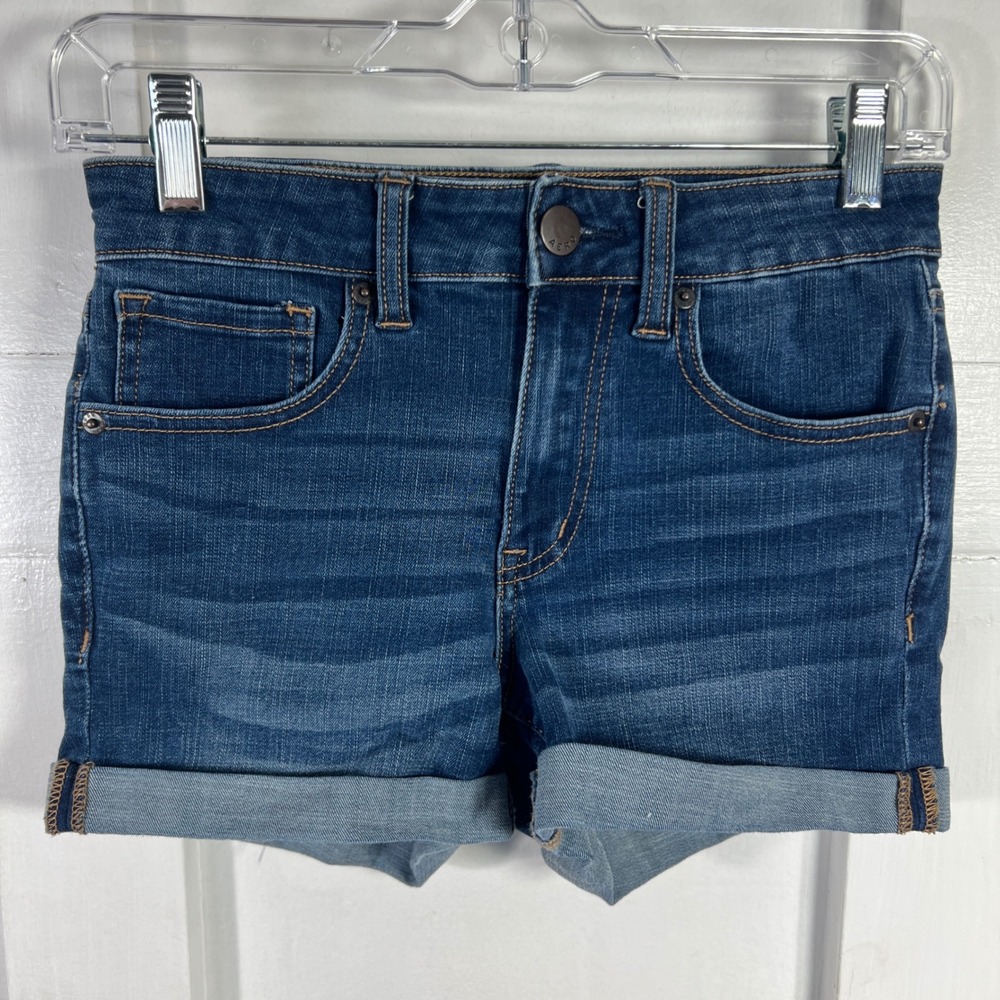 Aeropostale High Rise Midi Denim Shorts Womens Size 4 Cuffed Blue